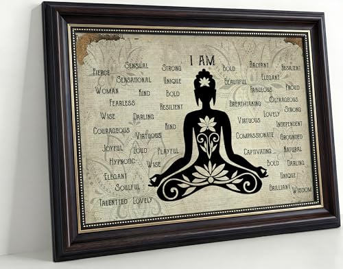 Dark Brown Framed Zen Canvas Wall Art Calming Zen Lotus Wall Decor Picture Minimalist Black White Spiritual Meditation Poster Prin for Room Modern Yoga Spiritual Spa Living Bedroom Decoration - color: Zen Yoga, size: 16"L x 12"W