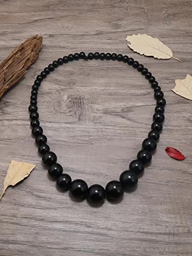 COLORFUL BLING Ethnic Natural Wood Beads Necklace for Men Women Africa Wooden Chain Chunky Strand Necklace Statement Hip Hop Jewelry - color: black 75cm