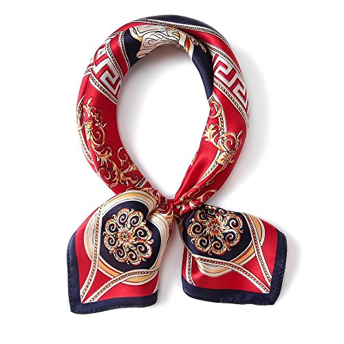 ANDANTINO 100% Mulberry Silk Scarf -21” Lightweight Square Neckerchief – Breathable Digital Printed Scarves with Gift Packed - color: Red