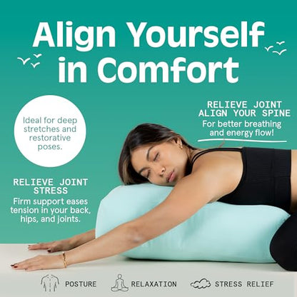 Retrospec Sequoia Meditation Cushion & Yoga Bolster Pillow With Cotton Cover - Supportive 24x12x6in Rectangle for Spine Relief, Joint Support & Posture - Machine Washable With Carry Handle