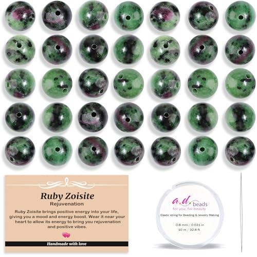 AD Beads 8mm Natural Round Loose Beads 110 Pieces, for Making 108 Mala Prayer Beads Necklace, Bracelet & Yoga Meditation, Jewelry Design (Ruby Zoisite)