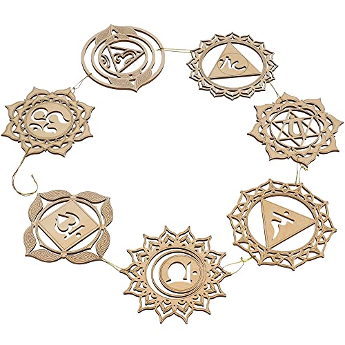 Fourth Level MFG 4" 7 Chakras, Sacred Geometry Wood Wall Art (With String), Spiritual Home Decor for Yoga and Meditation Room, Reiki Healing, Crystal Grid - color: 4" 7 Chakras with String