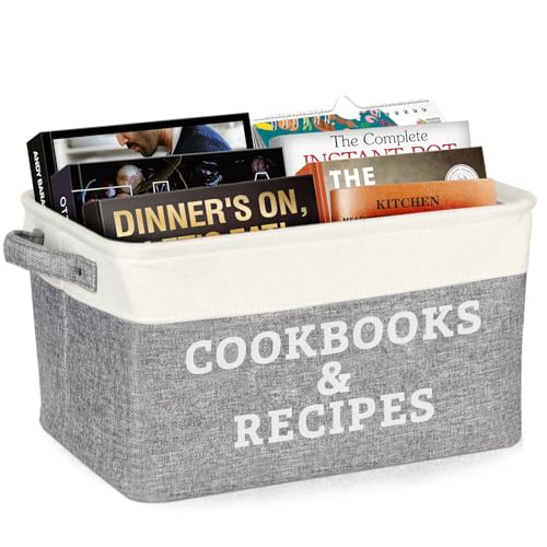Lukeline Cookbook and Recipe Storage Basket for Organizing, 15.5 x 11.6 x 9.4 Large Storage Basket for Book, Recipe Books, Cookbooks Organizer Bin, Decorative Baskets for Kitchen Counter and Pantry - color: COOKBOOKS & RECIPES