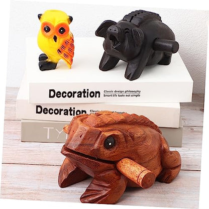 DECHOUS 3pcs Wooden Sound Blocks Animal Music Blocks Toad Pig Owl Decorative Musical Instruments