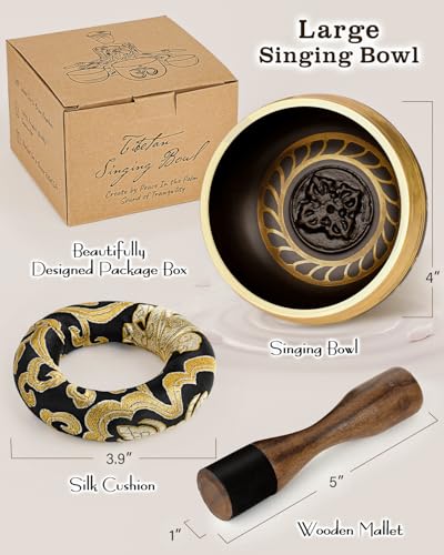 Tibetan Singing Bowls – Hand-Hammered in Nepal, Authentic Meditation Sound Bowls for Yoga, Chakra Healing, Mindfulness & Spiritual Self-Care Gifts for Women - color: Buddha-Black