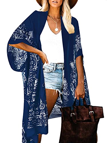 Kimonos for Women Swimsuit Coverups Beach Cover Up Swimwear Cardigan Summer - color: A Indigo Print