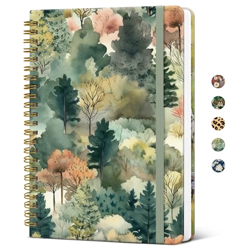Taja Spiral Journal Notebook for Women, Pretty Hardcover Lined Notebook for Work & Note Taking, Aesthetic Cute Journal for Writing, 140 Pages, 5.8"x8.3", Misty Woods - color: P-Misty Woods