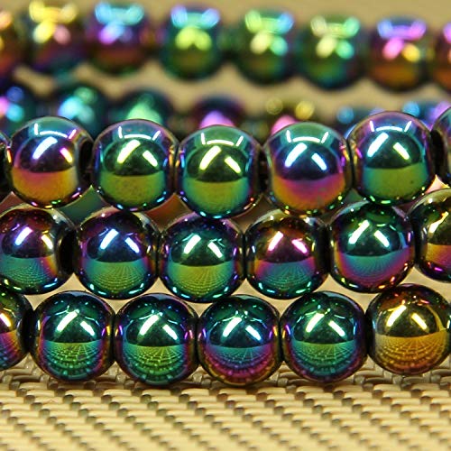 Angelstones Handmade Natural Healing Gemstone 6mm Round Beads Stretch Crystal Bracelet 7 Inch Unisex - color: Aqua Aura Hematite