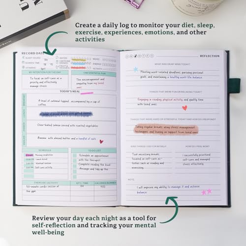 Mental Health Journal for Women and Men - Anxiety & Guided Journal with Mood & Habit Tracker - Take 5 Minuets Everyday - 91 Days Self Care Journal with Prompts, Green - color: Green