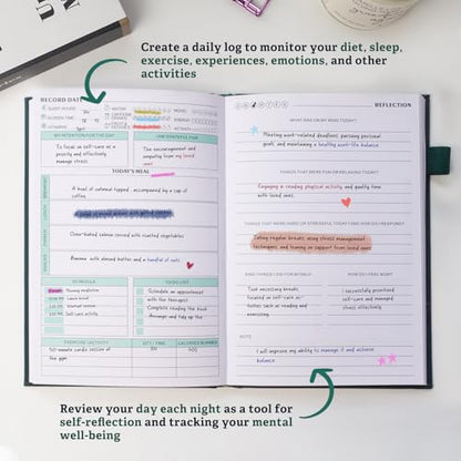 Mental Health Journal for Women and Men - Anxiety & Guided Journal with Mood & Habit Tracker - Take 5 Minuets Everyday - 91 Days Self Care Journal with Prompts, Green - color: Green