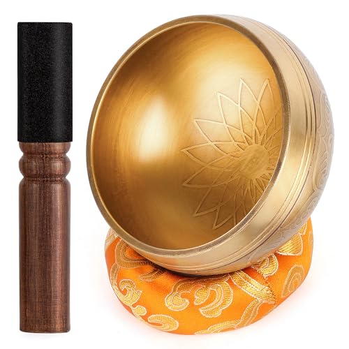 Relaehih Tibetan Singing Bowls Set-Hand-hammered in Nepal Sound Bowl for Meditation, Yoga, Chakra, Meditation Accessories, Stress Relief Tool and Unique Gifts for Women, Men (Yellow, 4 inch) - color: Yellow, size: 4 inch