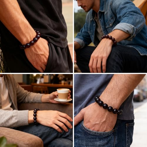 Meditaiton Men Beaded Bracelets, Handmade Sandalwood Mala Beads, Buddhist Prayer Red Wood Bracelets, Comfortable for Daily Wear Yoga Gift for Men - color: 15mm Bead