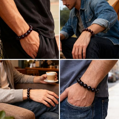 Meditaiton Men Beaded Bracelets, Handmade Sandalwood Mala Beads, Buddhist Prayer Red Wood Bracelets, Comfortable for Daily Wear Yoga Gift for Men - color: 15mm Bead