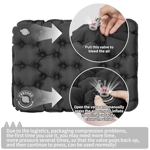 Inflatable Seat Cushion, Lightweight Camping Air Sitting Pad, Waterproof Air Seat Cushion, Portable Push-Press Seat Cushion for Airplane Travel Hiking Office Stadium Seat（Black）