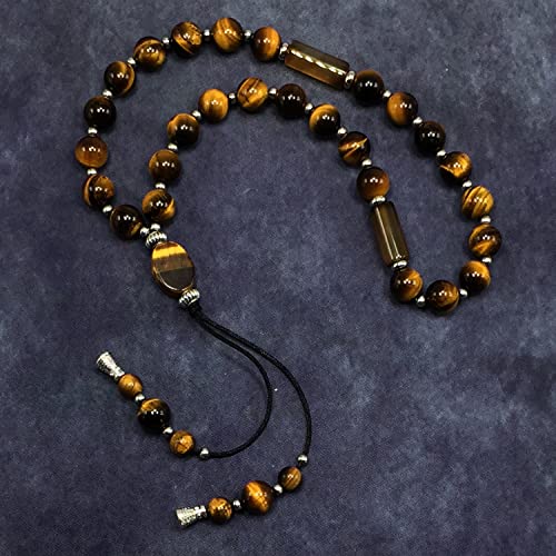 Mala Prayer Beads - Mala Necklace - Tibetan Mala Prayer Beads Meditation Beads Yoga Necklace - color: (POCKET MALA)-Tiger Eye Natural Stone -8 mm- 27 Beads