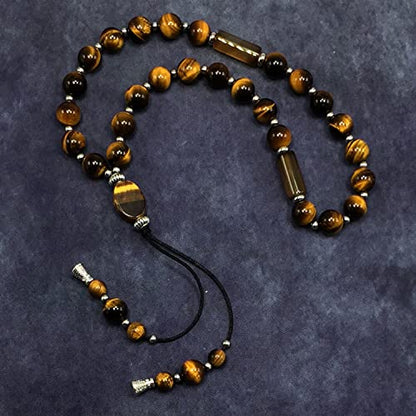 Mala Prayer Beads - Mala Necklace - Tibetan Mala Prayer Beads Meditation Beads Yoga Necklace - color: (POCKET MALA)-Tiger Eye Natural Stone -8 mm- 27 Beads