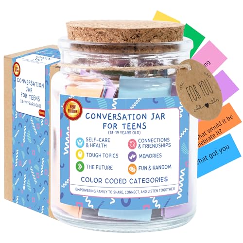 SOUTHLISA Conversation Jar for Teens, 150 Fun & Deep Questions, Glass Jar with 150 Count Cards, Solid Pattern, Conversation Starters for Teens Age 13-19, Boys & Girls, Back to School Supplies - style: Conversation jar for Teens