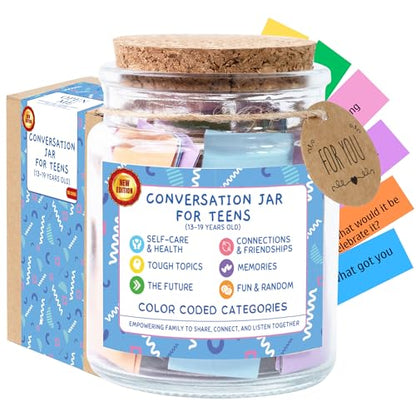 SOUTHLISA Conversation Jar for Teens, 150 Fun & Deep Questions, Glass Jar with 150 Count Cards, Solid Pattern, Conversation Starters for Teens Age 13-19, Boys & Girls, Back to School Supplies - style: Conversation jar for Teens