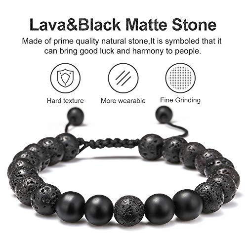 M MOOHAM Fathers Day Gift Mens Bracelet - Beaded Natural Stone 8mm Tiger Eye Matte Agate Lava Rock Bracelets for Men Teen Boys Grandpa Dad Birthday Gifts Jewelry - style: Lava Rock&Yellow Tiger Eye&Matte Agate Bracelets