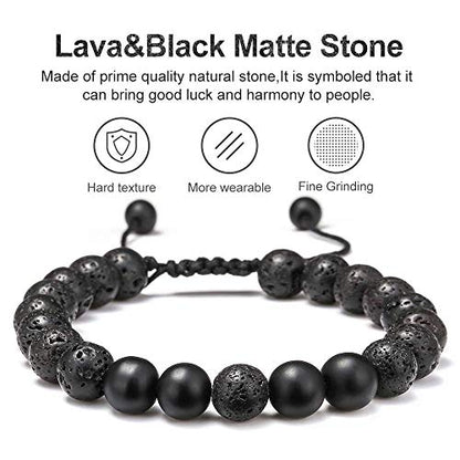 M MOOHAM Fathers Day Gift Mens Bracelet - Beaded Natural Stone 8mm Tiger Eye Matte Agate Lava Rock Bracelets for Men Teen Boys Grandpa Dad Birthday Gifts Jewelry - style: Lava Rock&Yellow Tiger Eye&Matte Agate Bracelets