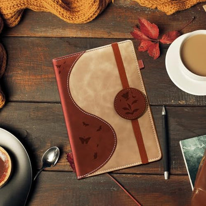 Lined Journal Notebook, A5 Hardcover Leather Journal for Men Women, 200 Pages 100 GSM Thick Paper, Journaling Notebooks for Work School Travel Note Taking, Beige & Brown - color: Beige & Brown