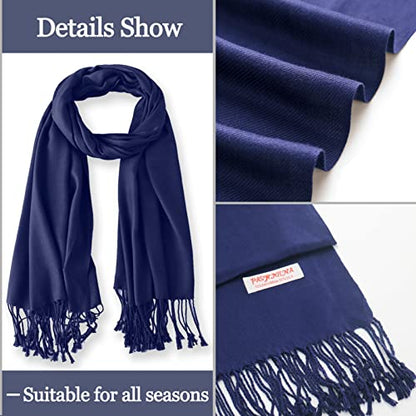 Soft Silky Pashmina Shawl Wraps Solid Colors Scarf for Wedding Evening Dresses - color: H-navy