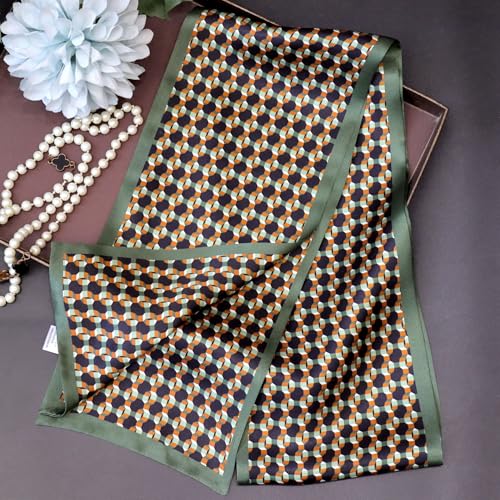 ANDANTINO 100% Silk Scarf for Women 59”*6.3” Long Shawls for Headscarf and Neck- Oblong Hair Wraps with Gift Packed - color: Dark Green&black