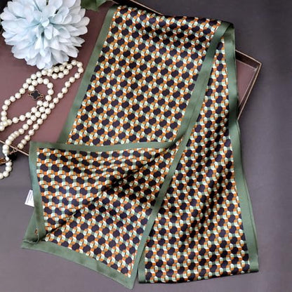 ANDANTINO 100% Silk Scarf for Women 59”*6.3” Long Shawls for Headscarf and Neck- Oblong Hair Wraps with Gift Packed - color: Dark Green&black