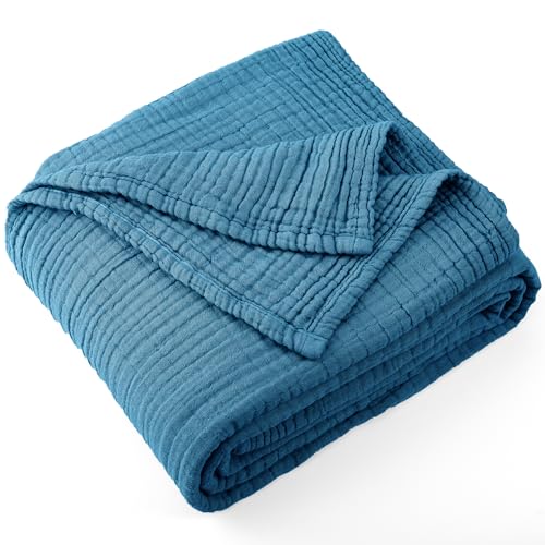 Carriediosa 100% Cotton Muslin Throw Blanket 50" X 70" Throw XL Size，4-Layers Summer Gauze Throws for Bed Couch，Soft Lightweight Breathable Linen Blankets Bedspread for Adults All Season，Dusty Blue - color: Dusty Blue, size: Throw XL