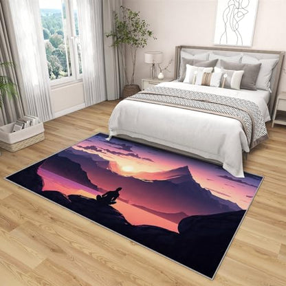 Chakra Rugs for Meditation - 4x6 Rug - Chakra Rug - Yoga Meditation Area Rug - Zen Spiritual Rugs - Mountain Landscape CarpetSoft Washable Non Slip Low Pile Home Decor