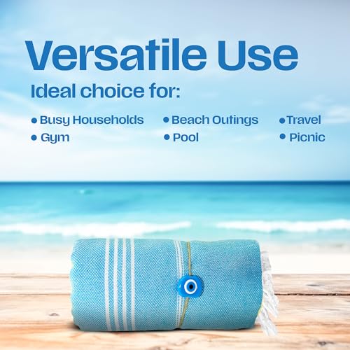 Lina Turkish Beach Towel Peshtemal (38" x 71"), Sand-Free, Large & Quick-Dry, Lightweight Pool Towels for Travel, Soft 100% Turkish Cotton & Pre-Washed, Ideal for Spa or Bath, Turquoise - color: Turquoise