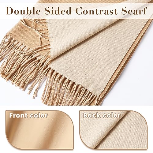 maamgic Womens Scarf Large Pashmina Shawls and Wraps Light Blanket Scarf for Evening Dress Warm Daily Travel Office - color: Apricot and Beige