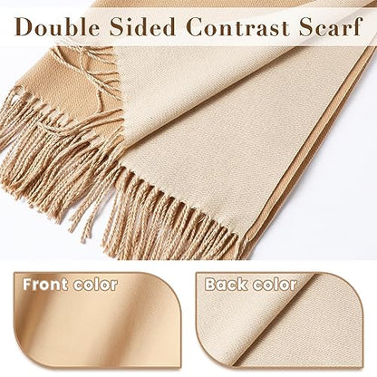 maamgic Womens Scarf Large Pashmina Shawls and Wraps Light Blanket Scarf for Evening Dress Warm Daily Travel Office - color: Apricot and Beige