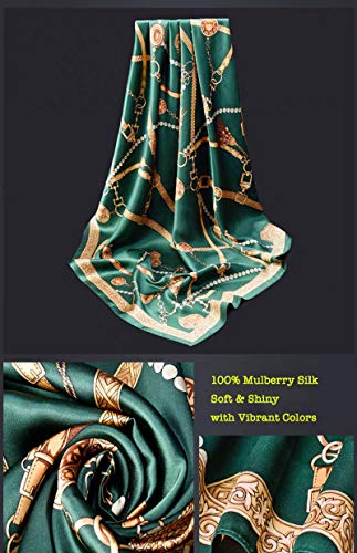 ANDANTINO 100% Mulberry Silk Scarf -21” Lightweight Square Neckerchief – Breathable Digital Printed Scarves with Gift Packed - color: Blackish Green