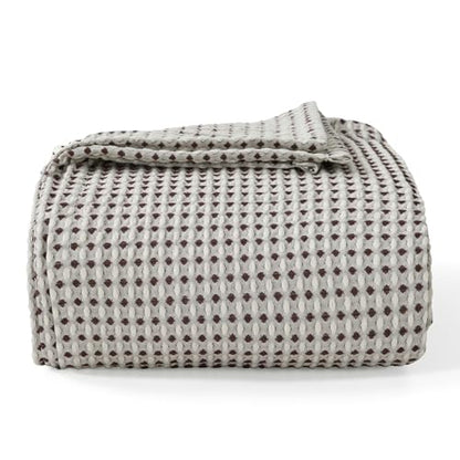 Lightweight Cotton Waffle Blanket Twin Size, Modern Two-Tone Check Pattern, Soft & Breathable for Bed, Couch, Sofa, All Seasons – Coffee Bean/White, 60"x80" - color: Coffee Bean/White, size: Twin