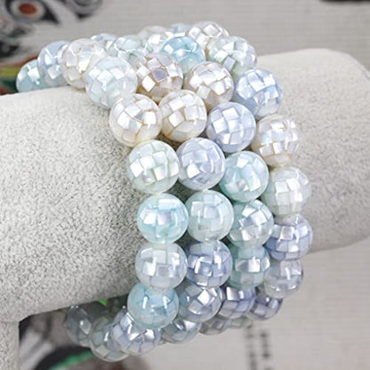 Keleny Semi Precious Stones Natural Gemstones 12mm Round Beads Crystal Stretch Bracelets 7 Inch Unisex - color: Mosaic Mix Shell