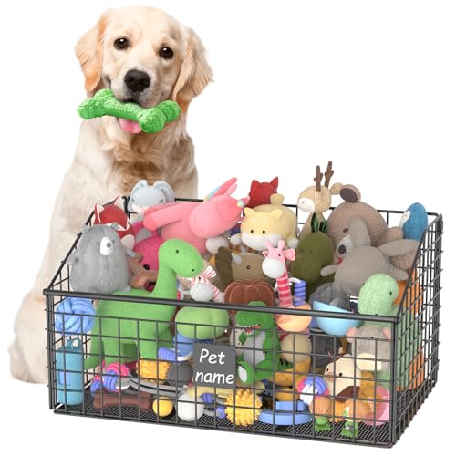 Indestructible Dog Toy basket, Large Toy Bin for Dogs,Pet Toy Bin Dog Metal Basket Organizer Storage for Toys Food Storage (Black)