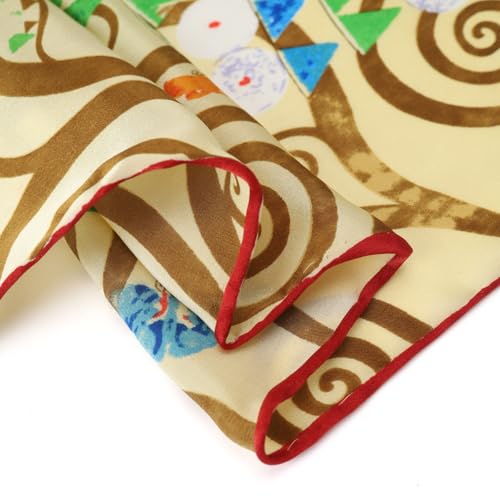 JWSilk Long Charmeuse Silk Scarf Classic Art Print - color: Tree of Life By Gustav Klimt Taupe