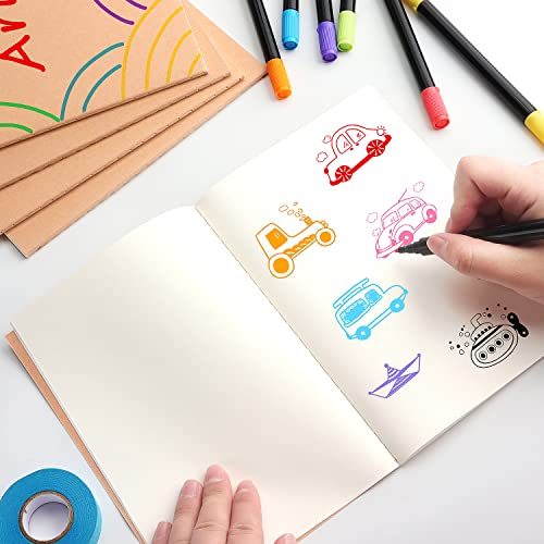 4 Pack Blank Kraft Notebooks, Blank Paper Sketchbooks for Drawing Doodling Writing,Travel Journal Set, A5, 36 Pages, 8.3” X 5.5”