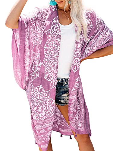 Kimonos for Women Swimsuit Coverups Beach Cover Up Swimwear Cardigan Summer - color: B Rose