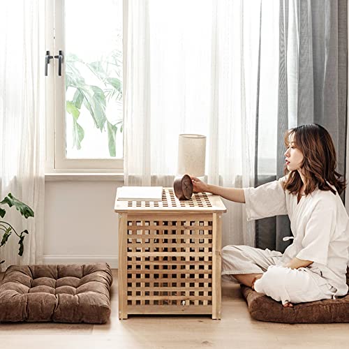 Solid Square Floor Pillow Pouf Thicken Pillow Seat Corduroy Chair Pad 22x22 inch Seat Cushion for Yoga Meditation Living Room Balcony Office (Brown)