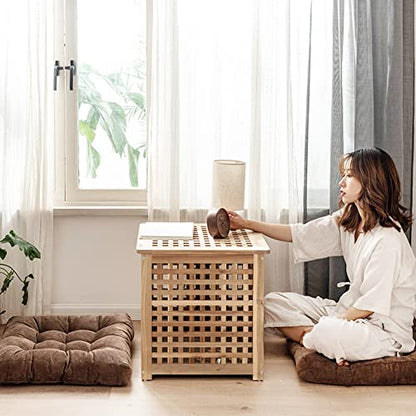 Solid Square Floor Pillow Pouf Thicken Pillow Seat Corduroy Chair Pad 22x22 inch Seat Cushion for Yoga Meditation Living Room Balcony Office (Brown)