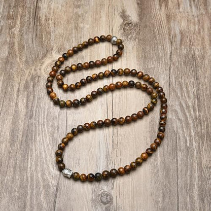 Buddha Charm Meditation Jewelry of 108 Mala Prayer Beads Bracelet or Necklace - style: Brown Tiger Eye