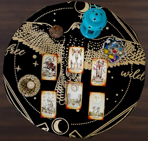 Indian Consigners Altar Cloth Golden Lucky Free Wild Owl Witchcraft Alter Tarot Spread Top Cloth Wicca Square Spiritual 18 by 18 Sacred(Golden Owl) - color: Golden Owl