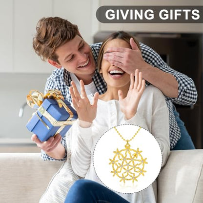 Flower of Life Necklace: 18K Gold Plated Sacred Geometry Buddhist Chakra Mandala with Diamond Pendant Necklaces Yoga Spiritual Amulet Jewelry Meditation Gift for Women Men - color: gold-1