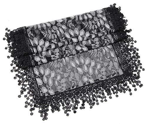 Cindy and Wendy Lightweight Soft Leaf Lace Fringes Scarf Bridal Veils shawl for Women - color: Black Grey
