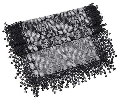 Cindy and Wendy Lightweight Soft Leaf Lace Fringes Scarf Bridal Veils shawl for Women - color: Black Grey