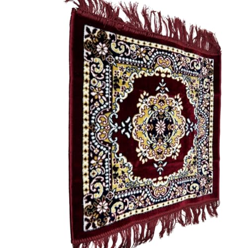 Garden Of Arts® Velvet Pooja Aasan Mat 20x20 Inch – Soft Maroon Velvet Mat with Traditional Printed Design – Perfect for Temple, Meditation, Prayer, Festival & Home Decoration