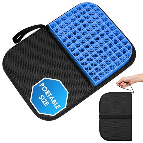 Gel Seat Cushion Portable Travel Cushions, 16.5" x 12" Large Size Super Thick Foldable Chair Seat Cushion Lightweight for Car Office Chair Wheelchair, Pressure Sores Tailbone Pain Relief - size: L-Black