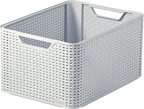 CURVER Style Rattan Effect Kitchen, Living room, Bathroom, Bedroom, Utility Large Rectangular Storage Basket 30 Litres - Grey - size: 30 Litre